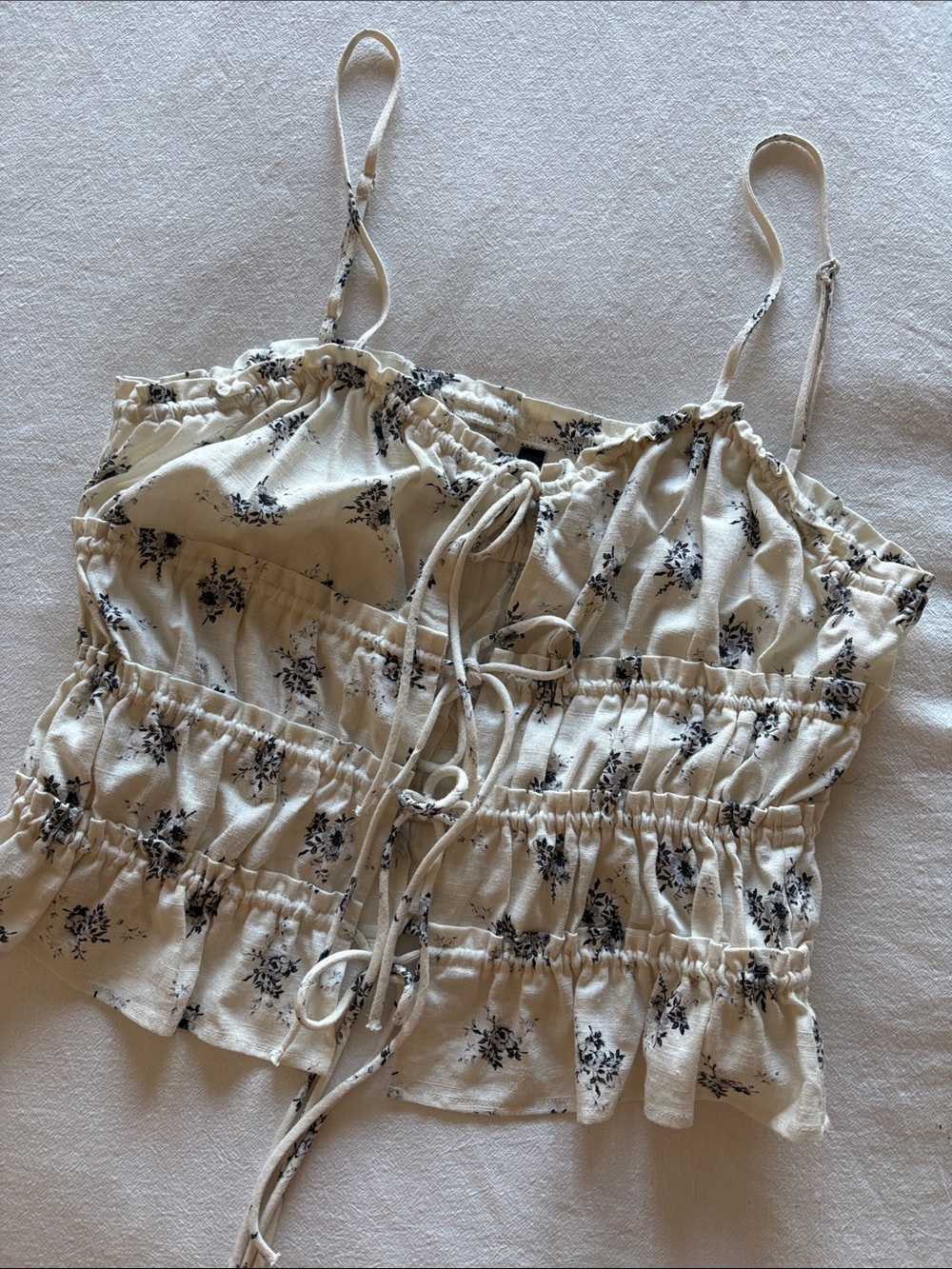 Reformation lookalike Cream Floral tie Linen Cami Top medium